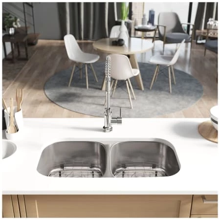 Rene 32-1/2" Undermount Double Basin Stainless Steel Kitchen Sink with Basin Racks, Basket Strainers, and Cutting Board - Image 3