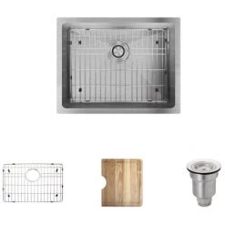 Rene 23" Undermount Single Basin Stainless Steel Kitchen Sink with Basin Rack, Basket Strainer, and Cutting Board