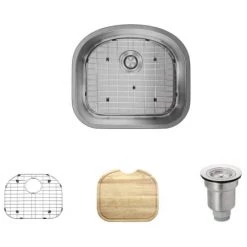 Rene 20-1/8" Undermount Single Basin Stainless Steel Kitchen Sink with Basin Rack, Basket Strainer, and Cutting Board
