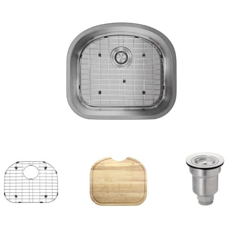 Rene 20-1/8" Undermount Single Basin Stainless Steel Kitchen Sink with Basin Rack, Basket Strainer, and Cutting Board