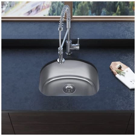 Rene 20-1/8" Undermount Single Basin Stainless Steel Kitchen Sink with Basin Rack, Basket Strainer, and Cutting Board - Image 2