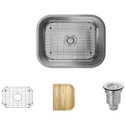 Rene 23" Undermount Single Basin Stainless Steel Kitchen Sink with Basin Rack, Basket Strainer, and Cutting Board