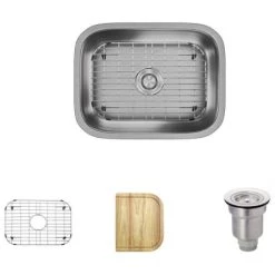 Rene 23" Undermount Single Basin Stainless Steel Kitchen Sink with Basin Rack, Basket Strainer, and Cutting Board