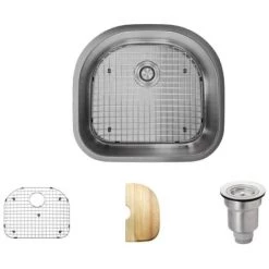 Rene 23-1/2" Undermount Single Basin Stainless Steel Kitchen Sink with Basin Rack, Basket Strainer, and Cutting Board