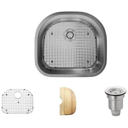 Rene 23-1/2" Undermount Single Basin Stainless Steel Kitchen Sink with Basin Rack, Basket Strainer, and Cutting Board