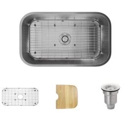 Rene 31-1/2" Undermount Single Basin Stainless Steel Kitchen Sink with Basin Rack, Basket Strainer, and Cutting Board