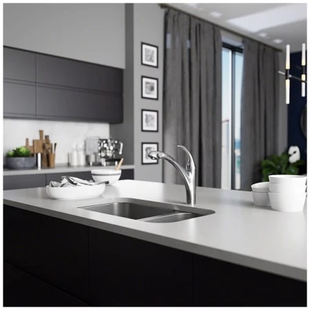 Rene 32-1/4" Undermount Double Basin Stainless Steel Kitchen Sink with Basin Racks, Basket Strainers, and Cutting Board - Image 3