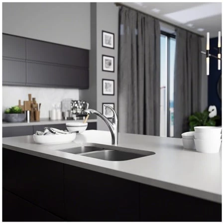 Rene 32-1/4" Undermount Double Basin Stainless Steel Kitchen Sink with Basin Racks, Basket Strainers, and Cutting Board - Image 3