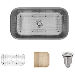 Rene 32-1/4" Undermount Single Basin Stainless Steel Kitchen Sink with Basin Rack, Basket Strainer, and Cutting Board