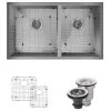 Rene 32" Undermount Double Basin Stainless Steel Kitchen Sink with Basin Racks and Basket Strainers