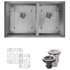 Rene 32" Undermount Double Basin Stainless Steel Kitchen Sink with Basin Racks and Basket Strainers