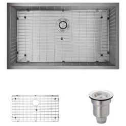 Rene 32" Undermount Single Basin Stainless Steel Kitchen Sink with Basin Rack and Basket Strainer