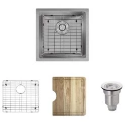 Rene 17" Undermount Single Basin Stainless Steel Kitchen Sink with Basin Rack, Basket Strainer, and Cutting Board