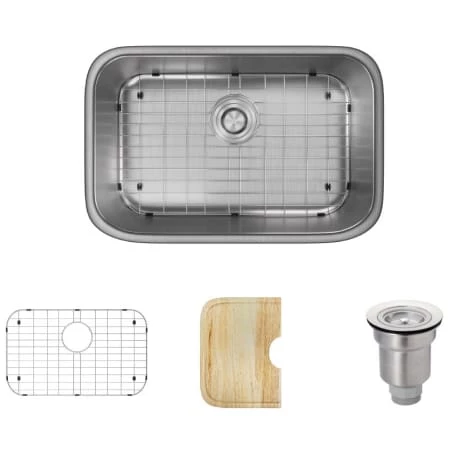 Rene 27-1/8" Undermount Single Basin Stainless Steel Kitchen Sink with Basin Rack, Basket Strainer, and Cutting Board
