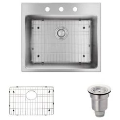 Rene 23" Drop In Single Basin Stainless Steel Kitchen Sink with Basin Rack and Basket Strainer