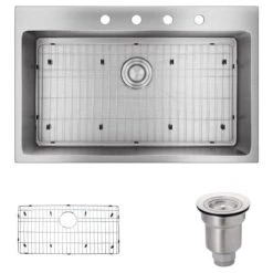 Rene 31-1/8" Drop In Single Basin Stainless Steel Kitchen Sink with Basin Rack and Basket Strainer