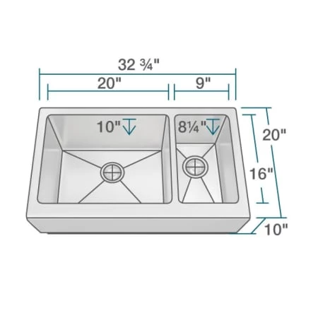 Rene 32-3/4" Farmhouse Double Basin Stainless Steel Kitchen Sink with Basin Rack and Basket Strainer - Image 4