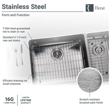 Rene 32-3/4" Farmhouse Double Basin Stainless Steel Kitchen Sink with Basin Racks and Basket Strainers - Image 5