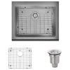 Rene 23-3/4" Farmhouse Single Basin Stainless Steel Kitchen Sink with Basin Rack and Basket Strainer