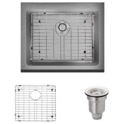 Rene 23-3/4" Farmhouse Single Basin Stainless Steel Kitchen Sink with Basin Rack and Basket Strainer