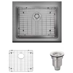 Rene 23-3/4" Farmhouse Single Basin Stainless Steel Kitchen Sink with Basin Rack and Basket Strainer