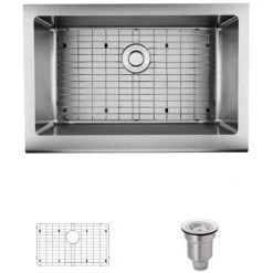 Rene 29-7/8" Farmhouse Single Basin Stainless Steel Kitchen Sink with Basin Rack and Basket Strainer