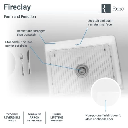 Rene 23-7/8" Farmhouse Single Basin Fireclay Kitchen Sink with Basin Rack and Basket Strainer - Image 6