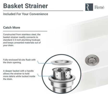 Rene 29-7/8" Farmhouse Single Basin Fireclay Kitchen Sink with Basin Rack and Basket Strainer - Image 5