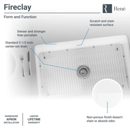 Rene 29-7/8" Farmhouse Single Basin Fireclay Kitchen Sink with Basin Rack and Basket Strainer - Image 6