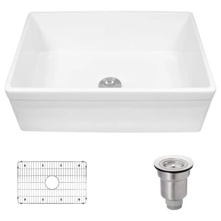 Rene 29-7/8" Farmhouse Single Basin Fireclay Kitchen Sink with Basin Rack and Basket Strainer