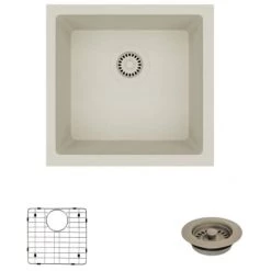 Rene 17-3/4" Undermount Single Basin Granite Composite Kitchen Sink with Basin Rack and Basket Strainer