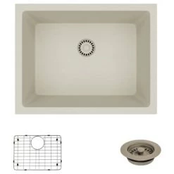 Rene 21-5/8" Undermount Single Basin Granite Composite Kitchen Sink with Basin Rack and Disposal Flange Included