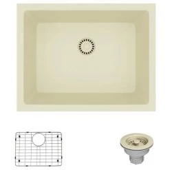 Rene 21-5/8" Undermount Single Basin Granite Composite Kitchen Sink with Basin Rack and Basket Strainer