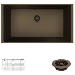 Rene 32-5/8" Undermount Single Basin Granite Composite Kitchen Sink with Basin Rack and Basket Strainer