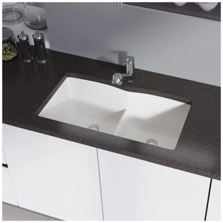 Rene 33" Undermount Double Basin Granite Composite Kitchen Sink with Basin Racks and Basket Strainers - Image 2