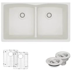 Rene 33" Undermount Double Basin Granite Composite Kitchen Sink with Basin Racks and Basket Strainers