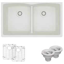 Rene 33" Undermount Double Basin Granite Composite Kitchen Sink with Basin Racks and Basket Strainers