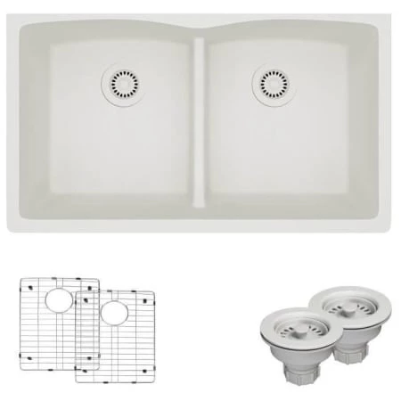 Rene 33" Undermount Double Basin Granite Composite Kitchen Sink with Basin Racks and Basket Strainers