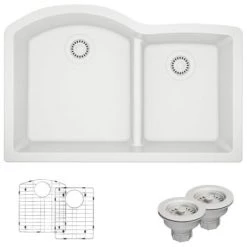 Rene 33" Undermount Double Basin Granite Composite Kitchen Sink with Basin Rack and Basket Strainer
