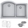 Rene 33" Undermount Double Basin Granite Composite Kitchen Sink with Basin Rack and Basket Strainer