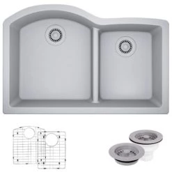 Rene 33" Undermount Double Basin Granite Composite Kitchen Sink with Basin Rack and Basket Strainer
