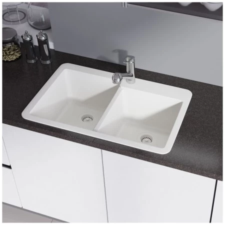 Rene 33" Drop In Double Basin Granite Composite Kitchen Sink with Basin Racks and Basket Strainers - Image 2