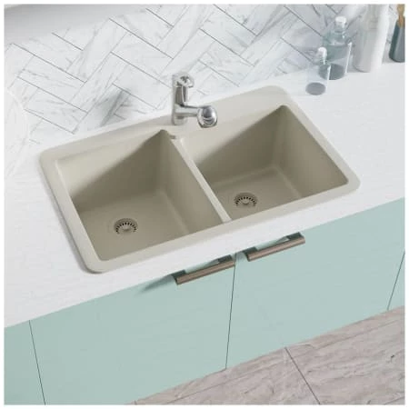 Rene 33" Drop In Double Basin Granite Composite Kitchen Sink with Basin Racks and Basket Strainers - Image 4