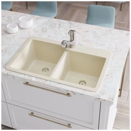 Rene 33" Drop In Double Basin Granite Composite Kitchen Sink with Basin Racks and Basket Strainers - Image 6