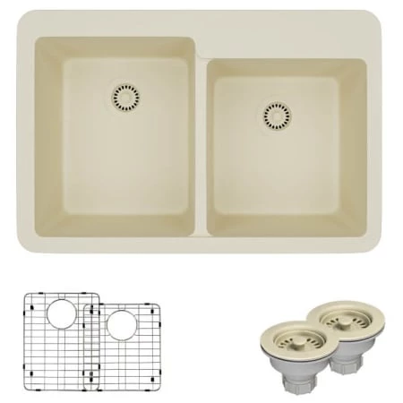 Rene 33" Drop In Double Basin Granite Composite Kitchen Sink with Basin Racks and Basket Strainers