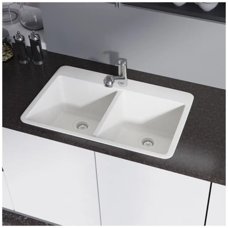 Rene 33" Drop In Double Basin Granite Composite Kitchen Sink with Basin Racks and Basket Strainers - Image 2