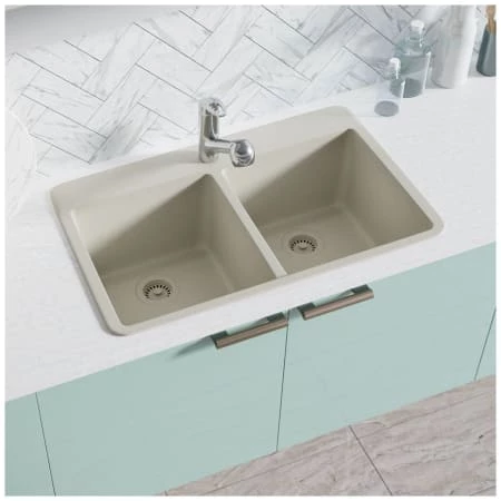 Rene 33" Drop In Double Basin Granite Composite Kitchen Sink with Basin Racks and Basket Strainers - Image 4