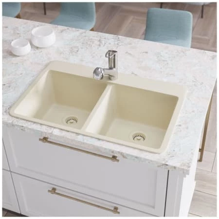 Rene 33" Drop In Double Basin Granite Composite Kitchen Sink with Basin Racks and Basket Strainers - Image 6