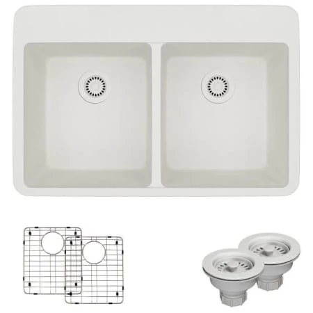Rene 33" Drop In Double Basin Granite Composite Kitchen Sink with Basin Racks and Basket Strainers