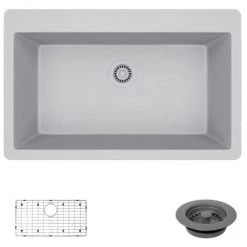 Rene 33" Drop In Single Basin Granite Composite Kitchen Sink with Basin Rack and Basket Strainer